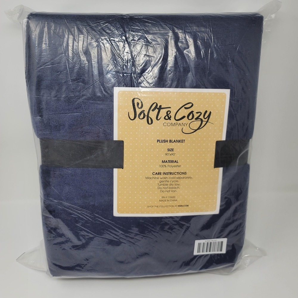 Soft & Cozy Company Lightweight Plush Blanket 90x90 Navy Blue Soft Cozy Bedding